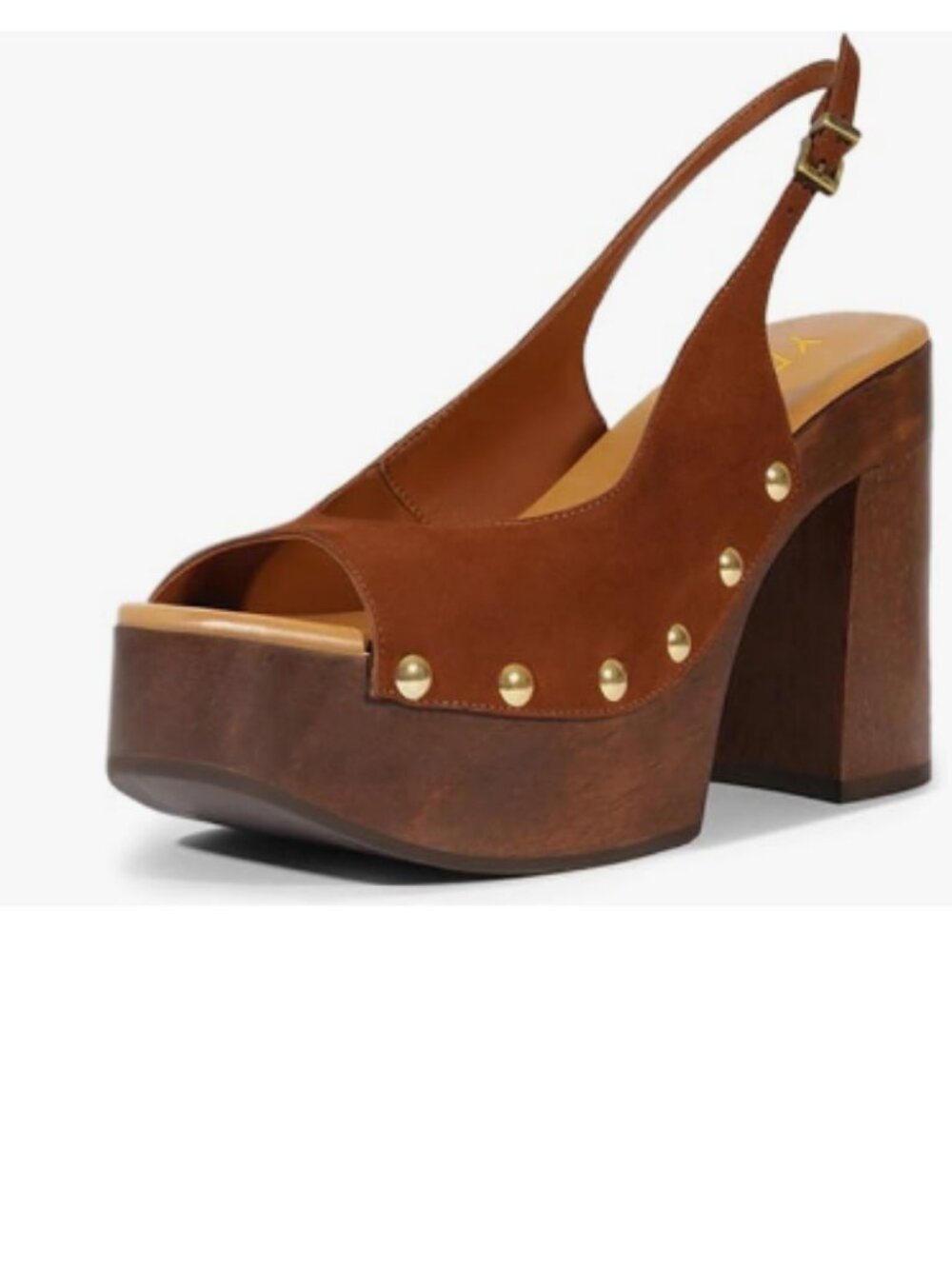 YDN Brown Rivet Studded Platform Block High Heeled Sandals Slingback Buckle Shoe